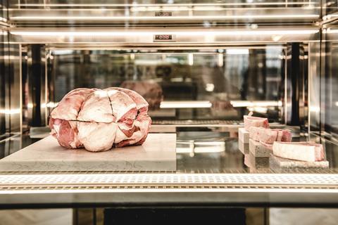 Meat on display in counter at Farmison & Co butcher